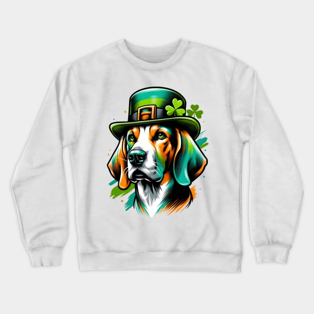 Treeing Walker Coonhound Celebrates St Patrick's Day Crewneck Sweatshirt by ArtRUs